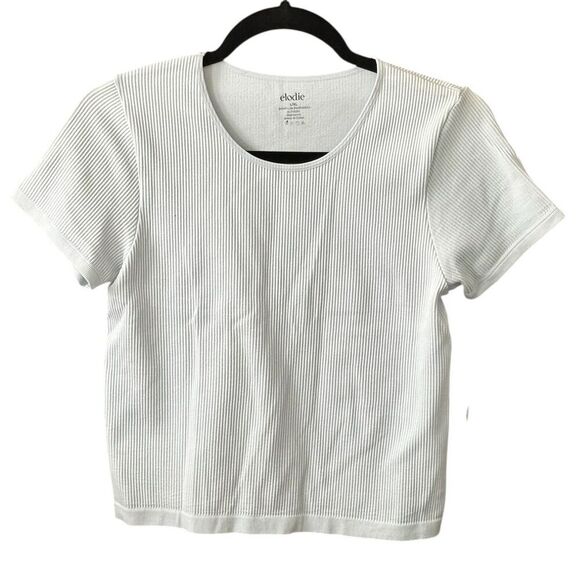 Elodie Women's Light Blue Ribbed Crop T-Shirt Size L Casual Spring - Picture 1 of 4